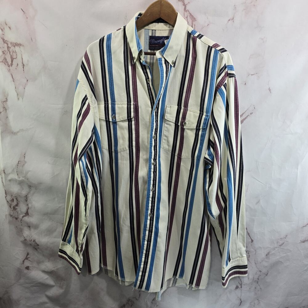 Vintage Shirt Mens XL 17 Striped Red Cream Button Down Western Cowboy Longtails